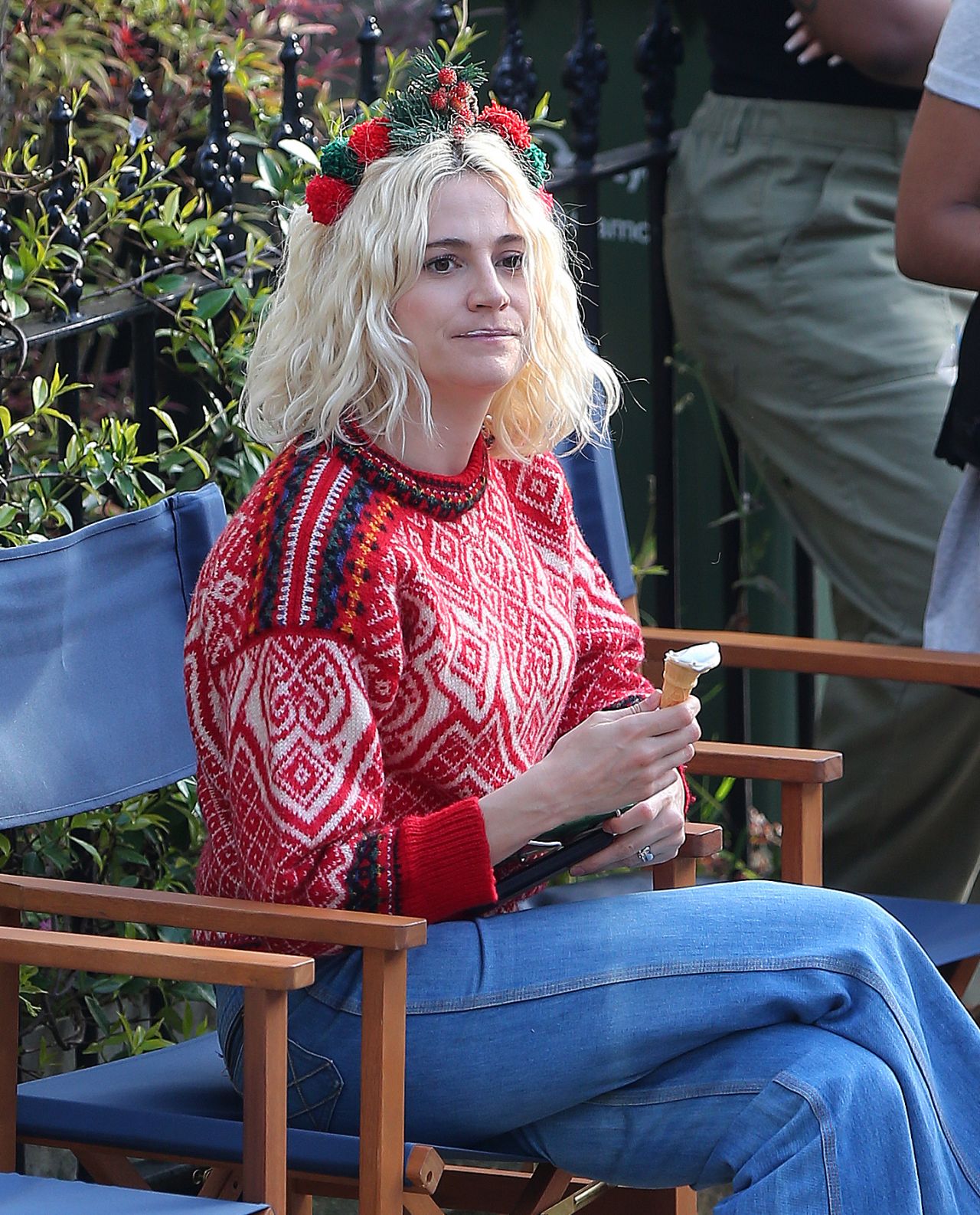 PIXIE LOTT ENJOYS ICE CREAM BREAK ON A HOT DAY IN NORTH LONDON